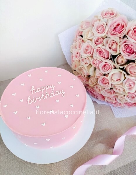 Bouquet Rose Rosa + Torta Lambeth Cake