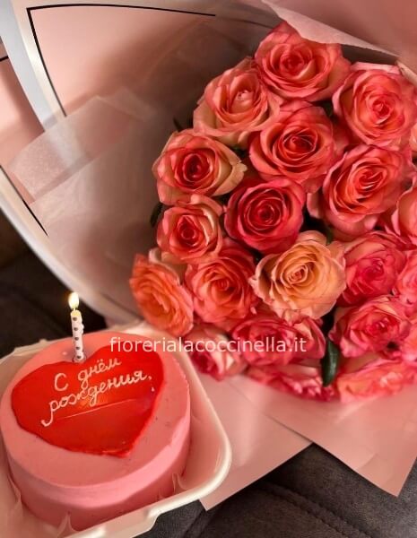 Bouquet Rose Arancio + Lambeth Cake